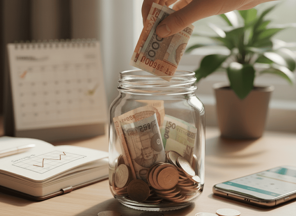 Ruka koja ubacuje novac u kasicu-prasicu (simbol štednje i početka fonda)